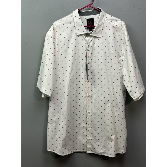 Linea Uomo Shirt Mens 4XLT White Red Geometric Print Stretch Short Sleeve Casual - Picture 1 of 10